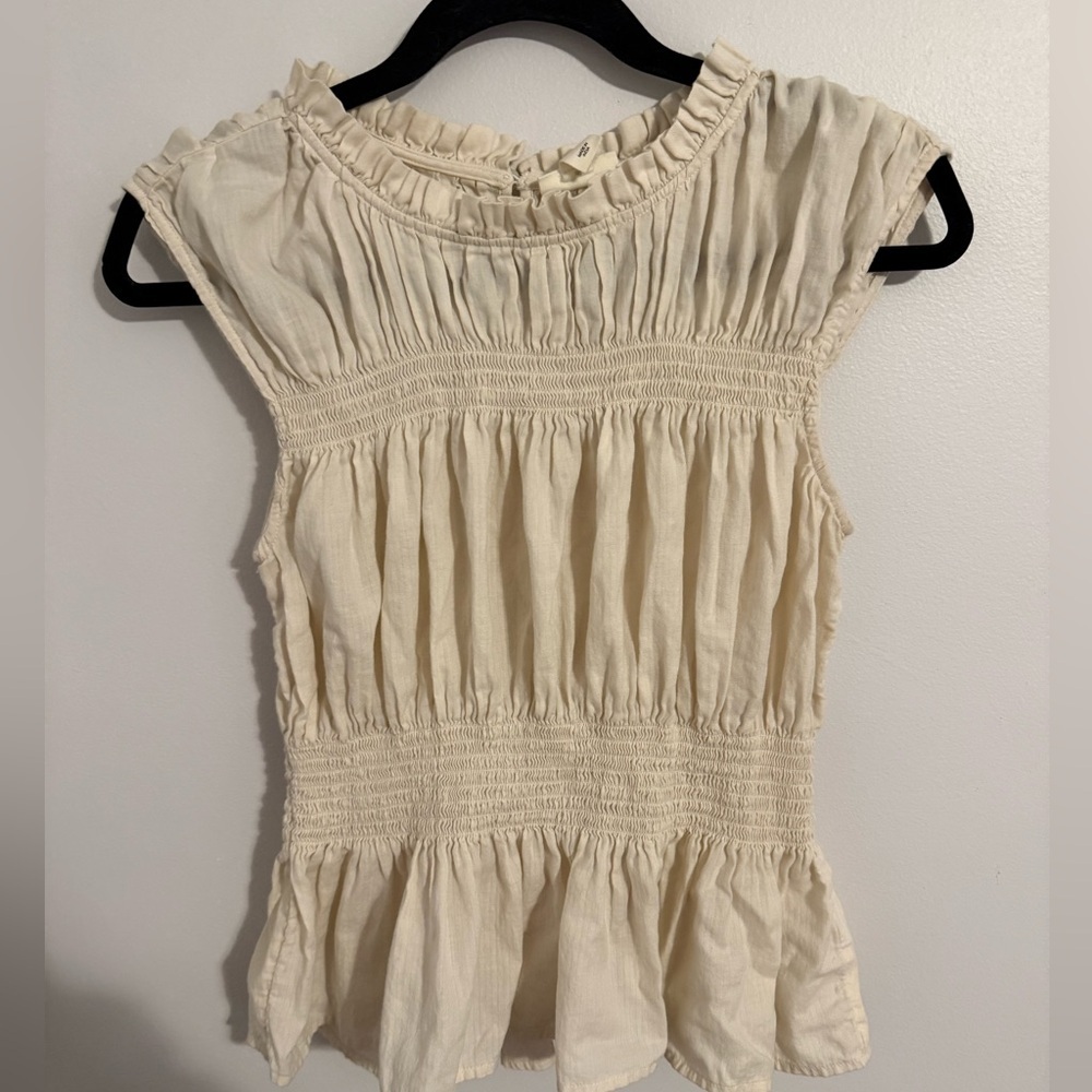 a.n.a Cream Smocked Sleeveless Blouse